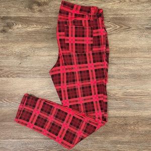 Red and Black Plaid Ankle Pants